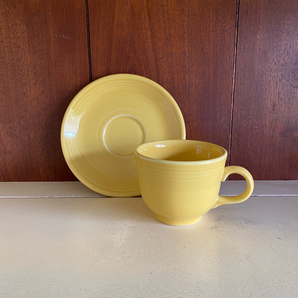 Vintage Fiestaware yellow tea cup and saucer retired color USA made lead free